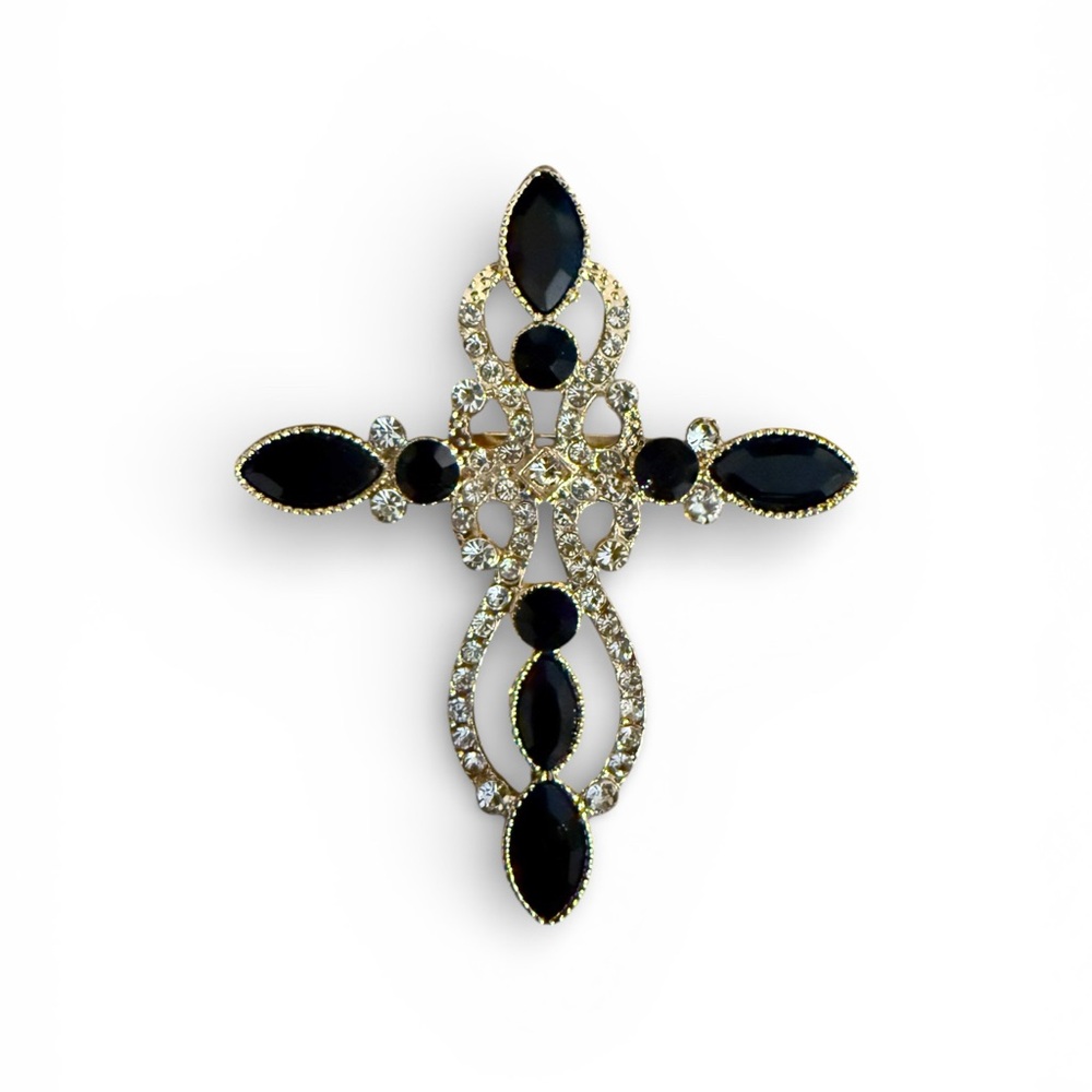 Mint Black and Gold Ornate Brooch